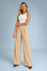 Beige High-Waist-Hose mit weitem Bein