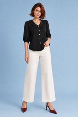 Bluse mit Rundkragen und Puffärmeln