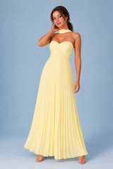 Plissiertes rückenfreies Maxikleid