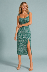 Florales Midikleid mit Schlitz