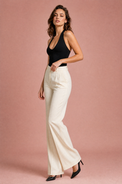 Top noir col halter dos nu | Vue de profil | Lounelle Paris