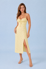 Geschlitztes florales Kleid mit dünnen Trägern