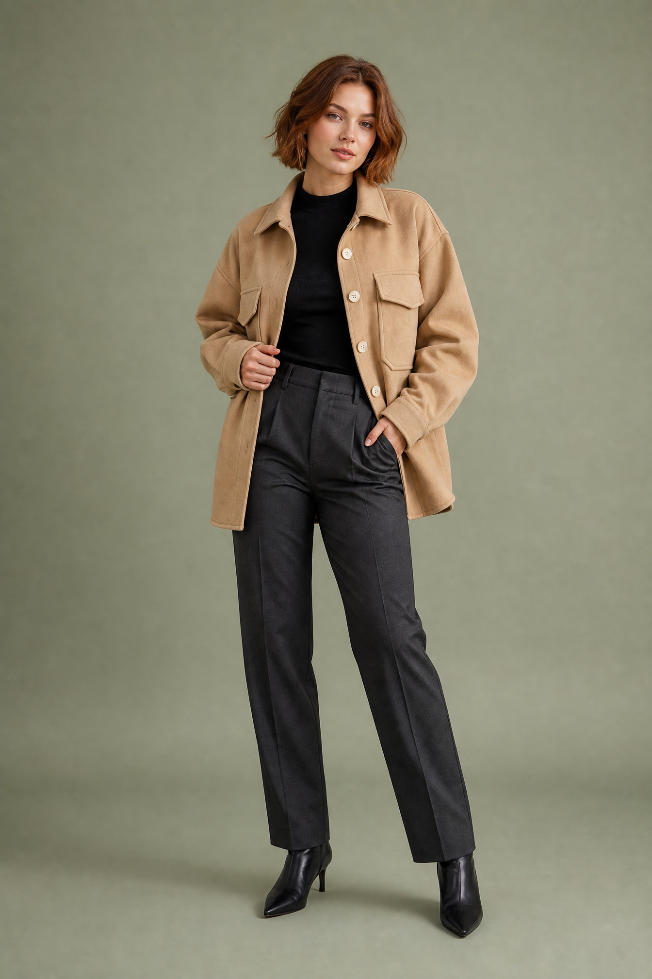 Manteau mi-long ample à revers | Vue de face | Lounelle Paris