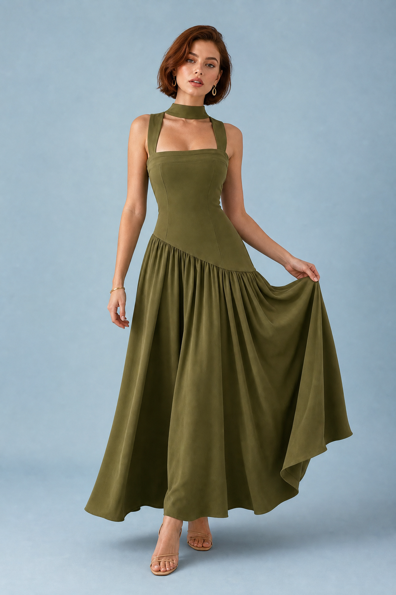Robe longue col halter à lacets | Vue de face | Lounelle Paris