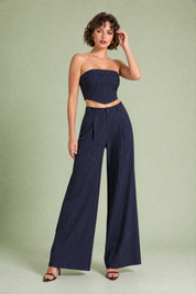 Ensemble rayé bandeau et pantalon large | Variante Bleu | Lounelle Paris