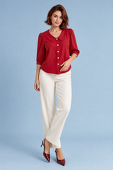 Bluse mit Rundkragen und Puffärmeln