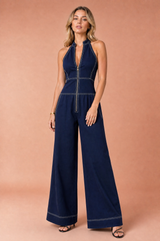 Schwarzer ärmelloser Stehkragen-Jumpsuit