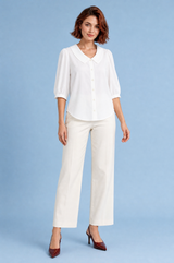 Bluse mit Rundkragen und Puffärmeln