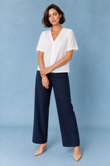Weißer V-Ausschnitt Bluse mit Lochmuster