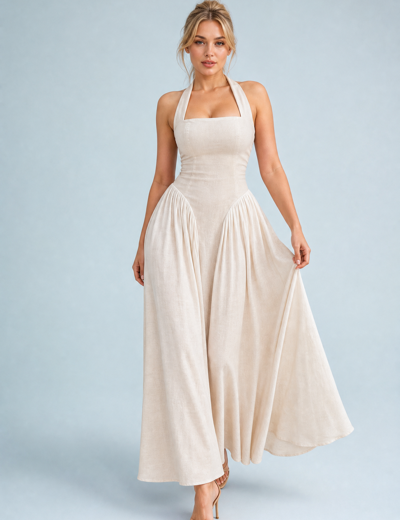 Robe longue abricot col licou dos nu | Vue de face | Lounelle Paris