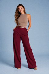 Fließende High-Waist Hose mit weitem Bein