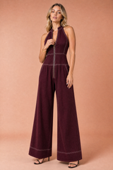 Schwarzer ärmelloser Stehkragen-Jumpsuit