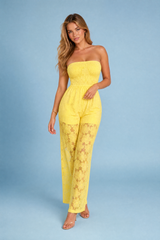 Gelber transparenter Bandeau-Jumpsuit