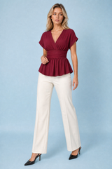 Taillierte V-Ausschnitt Bluse