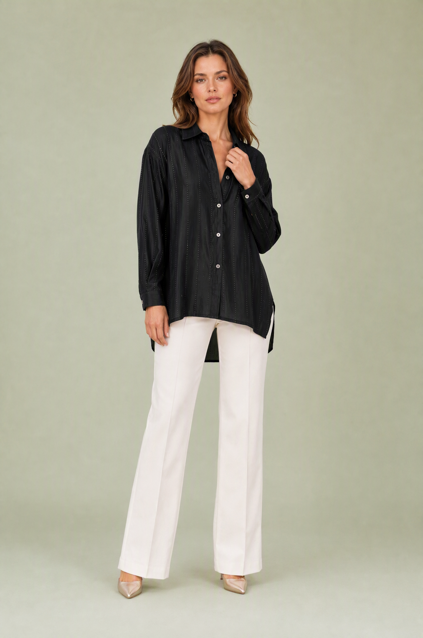 Chemise ample à lignes scintillantes | Variante Noir | Lounelle Paris