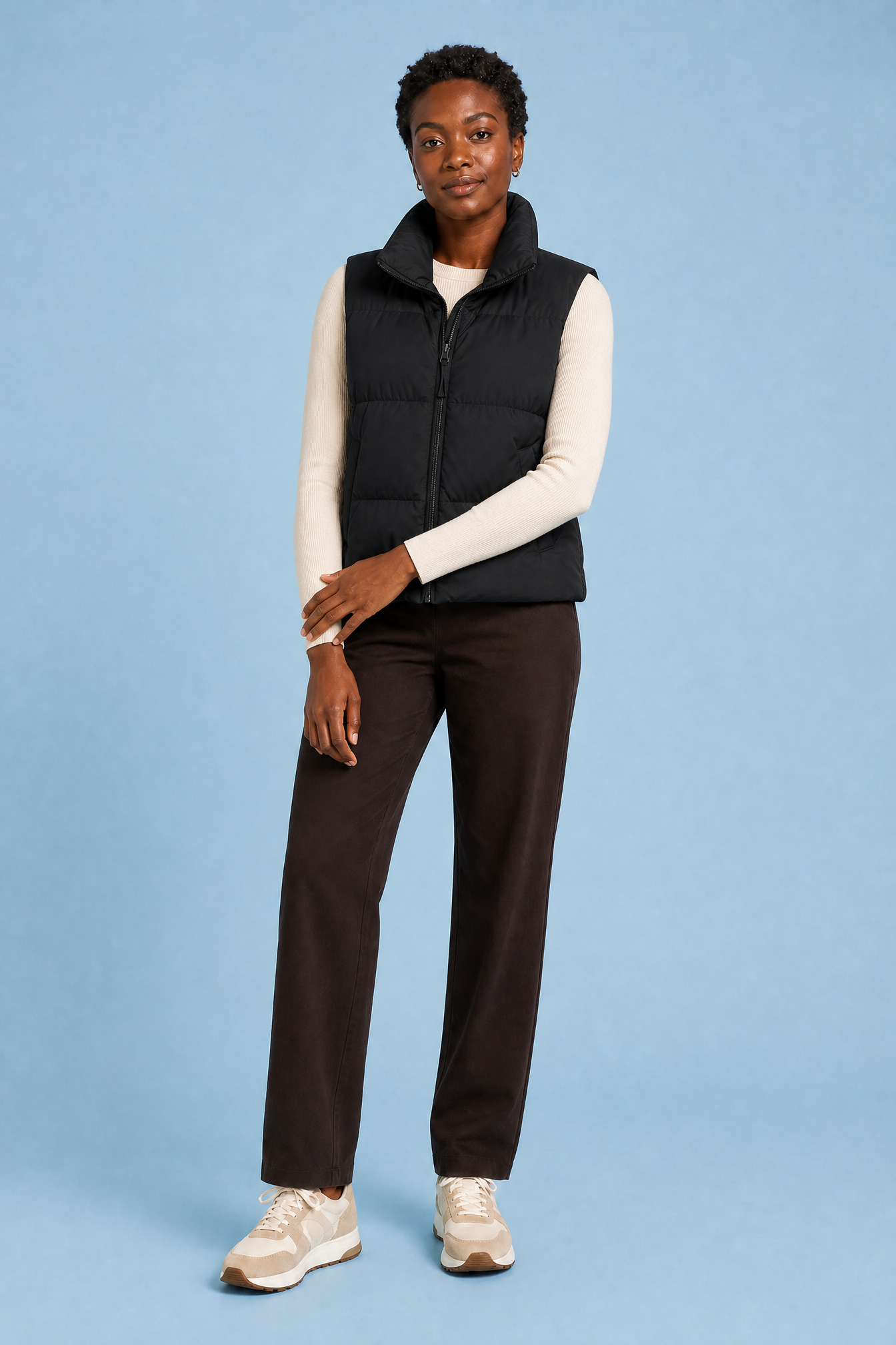 Gilet matelassé court col montant | Variante Noir | Lounelle Paris