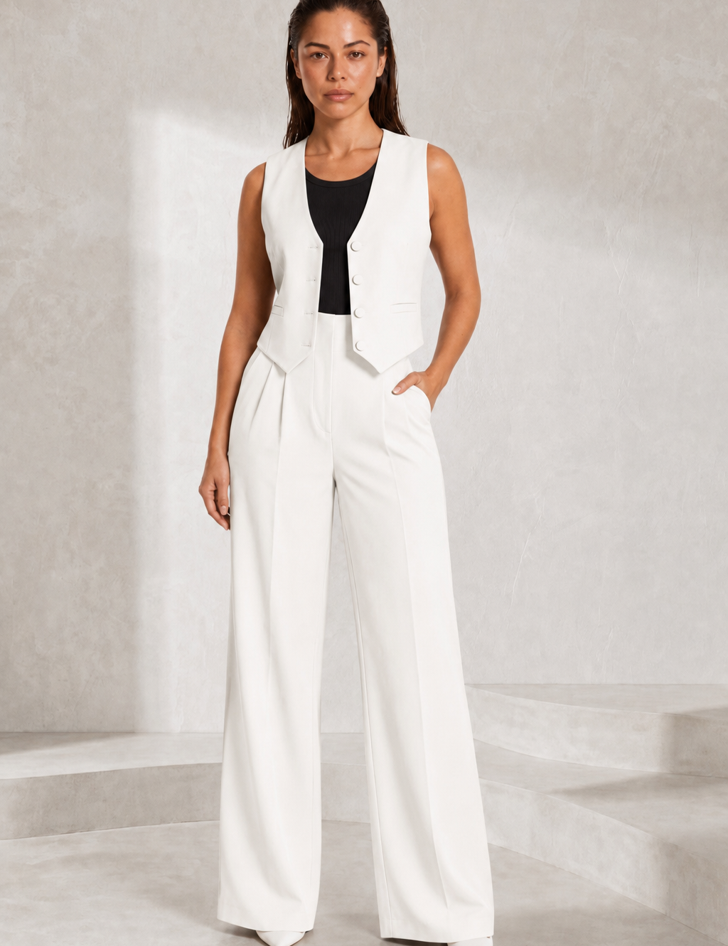 Ensemble gilet col V pantalon large | Lounelle Paris