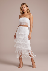 Weißes Bandeau-Set mit Fransen