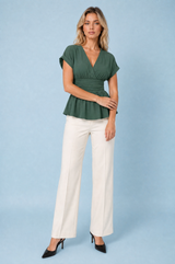 Taillierte V-Ausschnitt Bluse