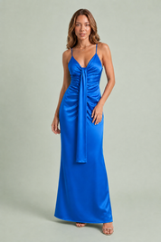 Drapiertes V-Ausschnitt-Langkleid