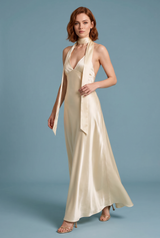 Champagner Satin Kleid rückenfrei