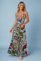 Bedrucktes Wickelkleid mit langem Rock