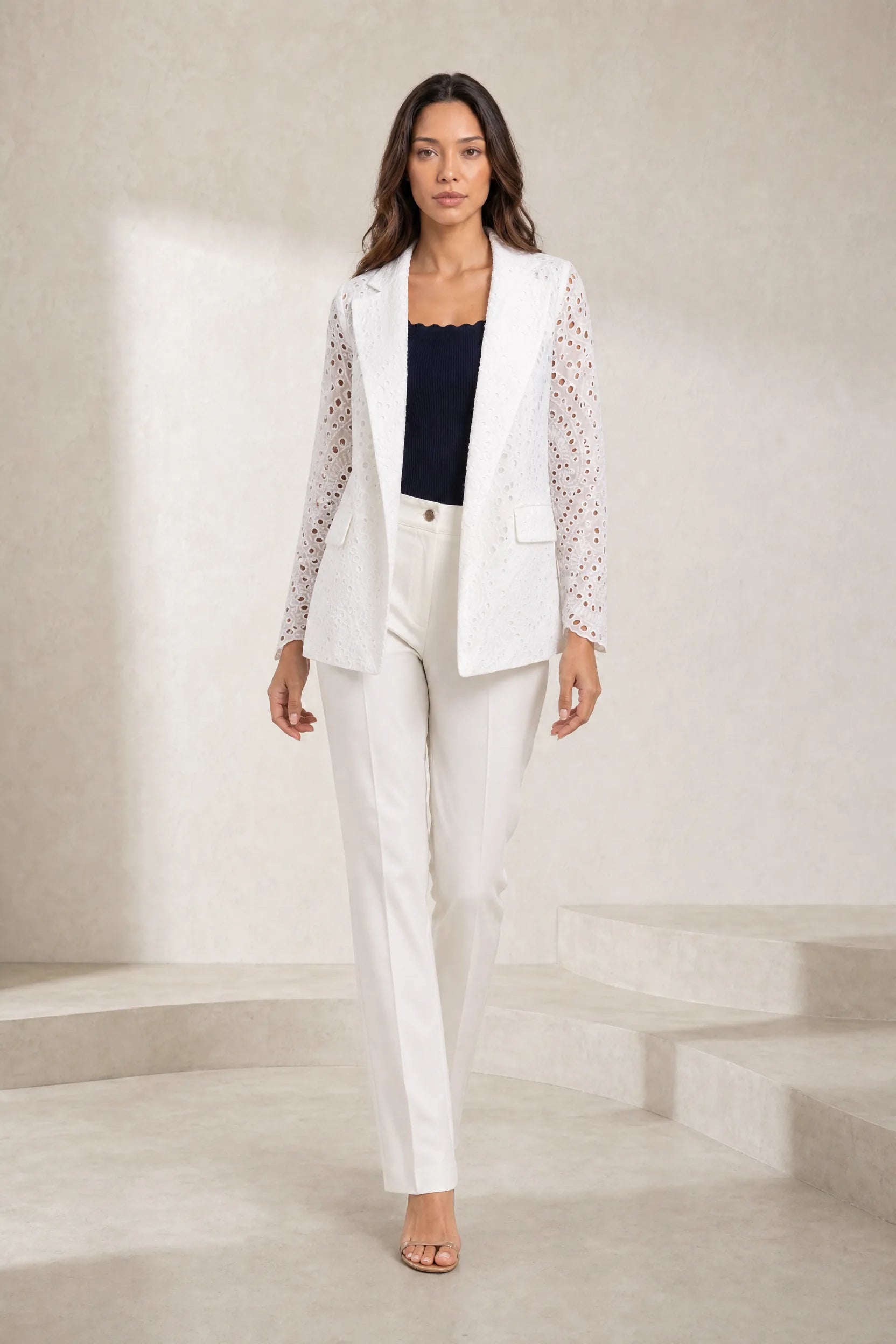 Blazer blanc ajouré mi-long | Lounelle Paris