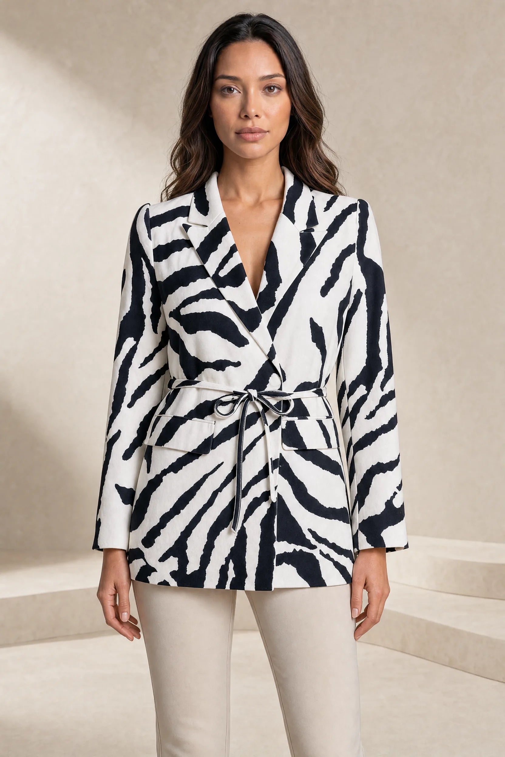 Blazer zébré col V ceinturé | Lounelle Paris