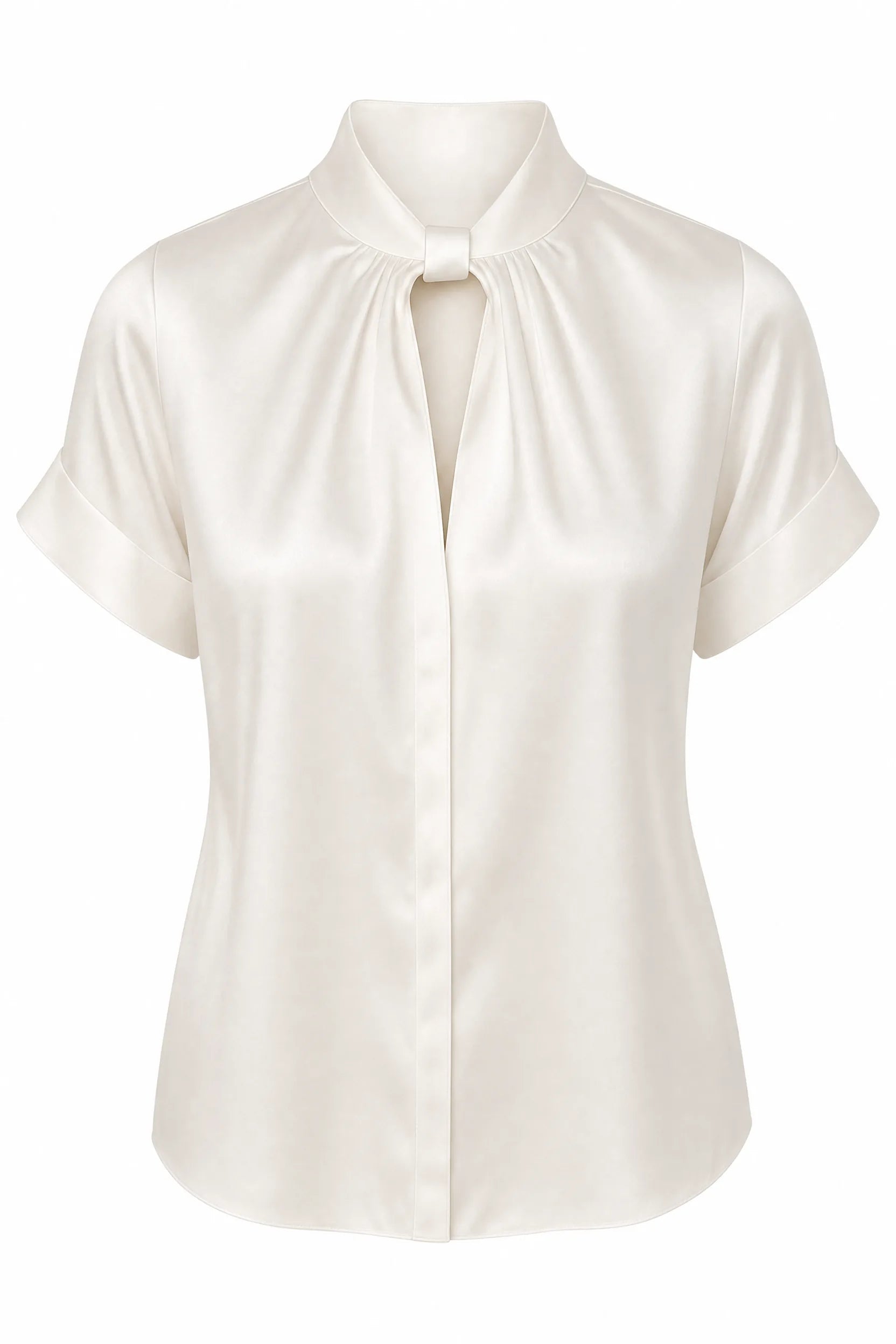Blouse satinée col montant manches courtes | Lounelle Paris