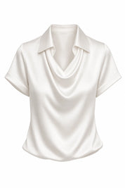 Blouse satinée encolure drapée | Lounelle Paris