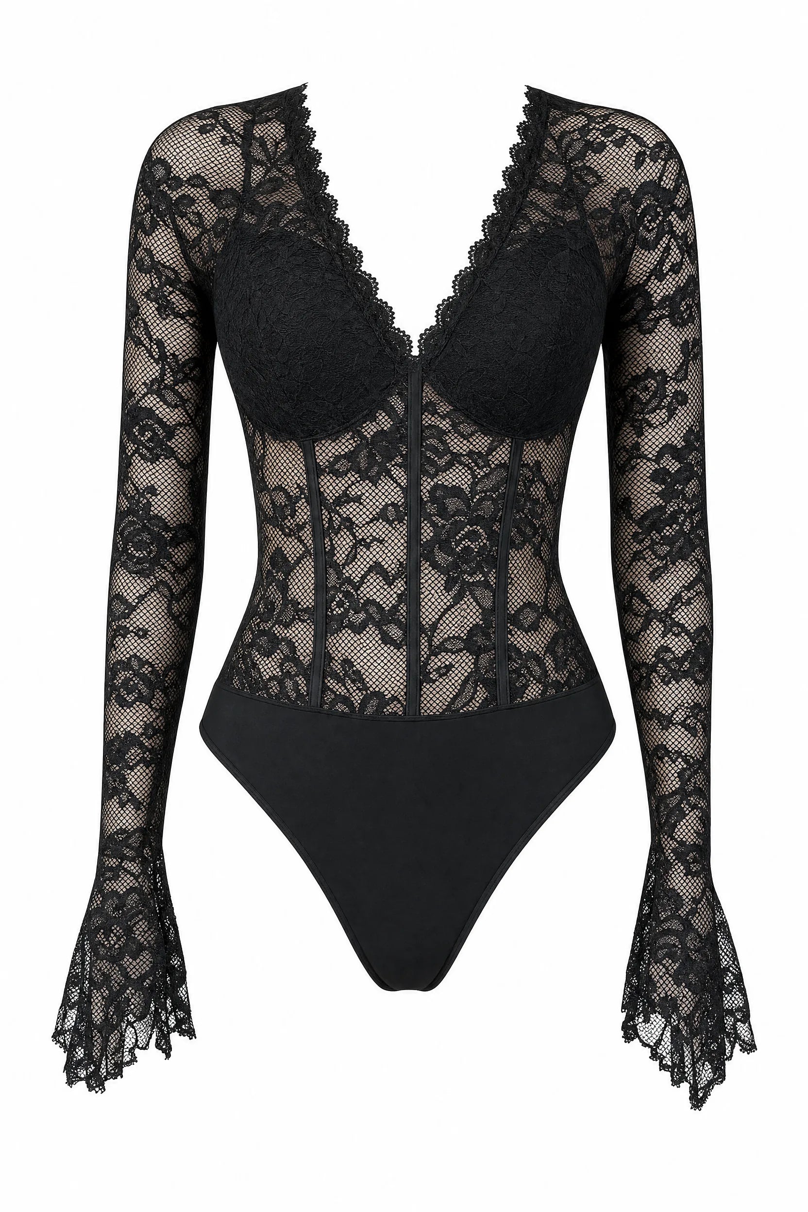 Body noir en dentelle à col V | Lounelle Paris
