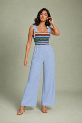 Beiger Jumpsuit mit Knotenträgern