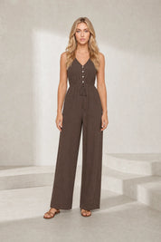 Combinaison fluide col V jambes larges | Lounelle Paris