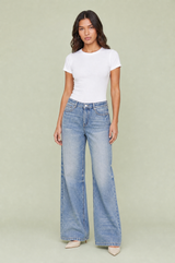 Blaue Mid-Waist Jeans, weite Passform