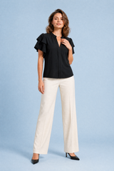 Bluse mit V-Ausschnitt und Volantärmeln