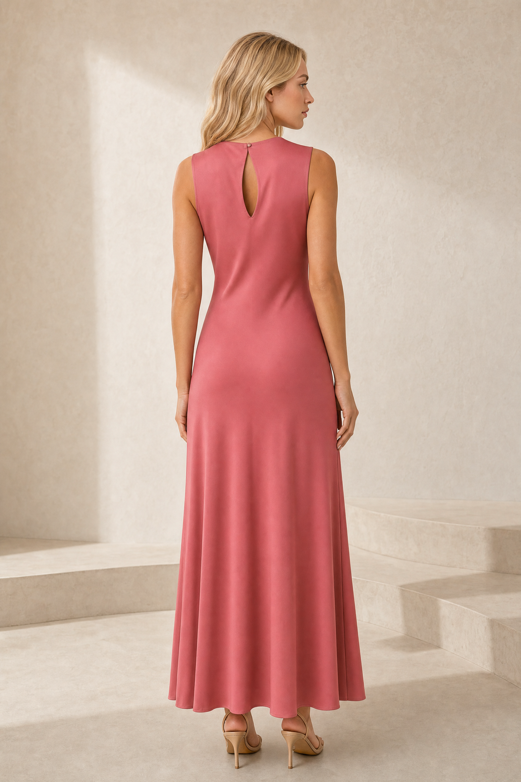 Robe rose satinée col drapé | Lounelle Paris