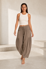 Pantalon large taille haute plissé