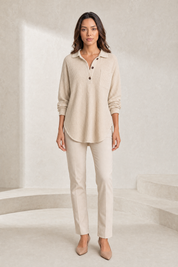 Top maille gaufrée col chemise | Lounelle Paris