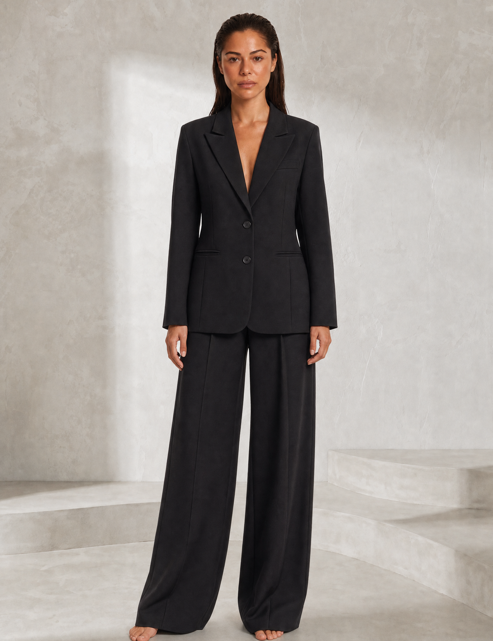 Ensemble noir blazer pantalon large | Lounelle Paris