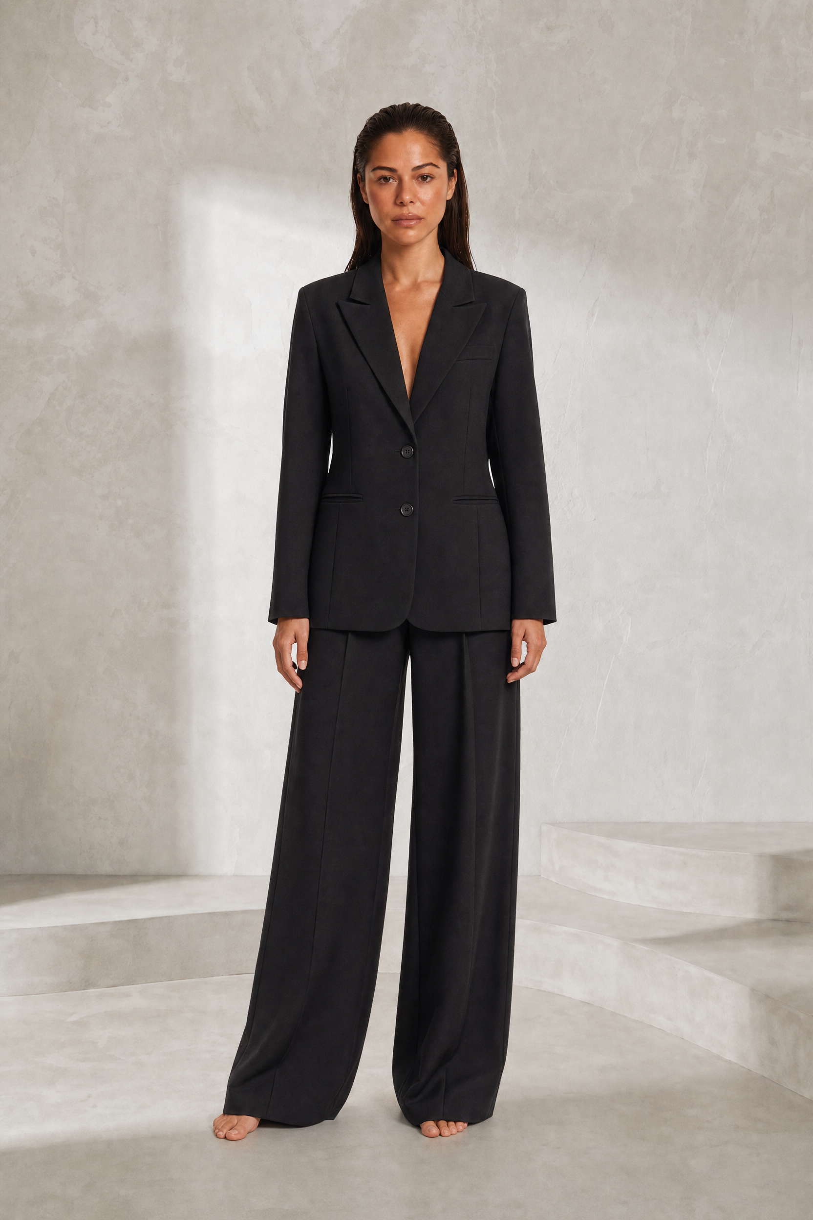 Ensemble noir blazer pantalon large | Lounelle Paris