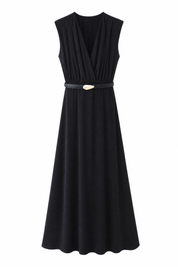 Robe noire col V ceinturée | Lounelle Paris