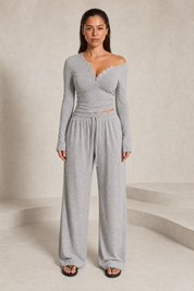 Ensemble col V et pantalon large | Lounelle Paris
