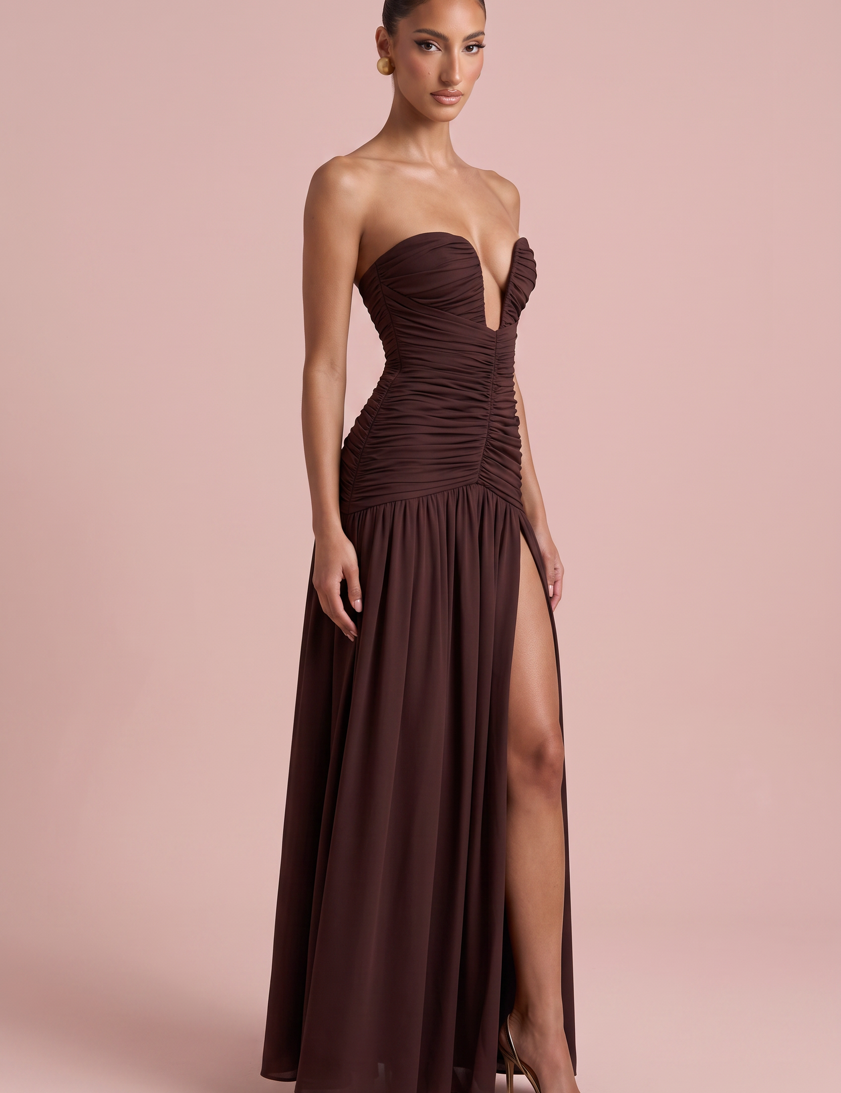 Robe longue bustier fente haute vue studio de face - Lounelle Paris