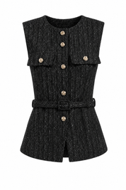 Gilet sans manches tweed ceinturé | Lounelle Paris