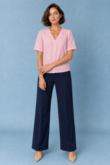 Weißer V-Ausschnitt Bluse mit Lochmuster