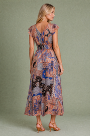 Robe longue marron col V | Vue de dos | Lounelle Paris