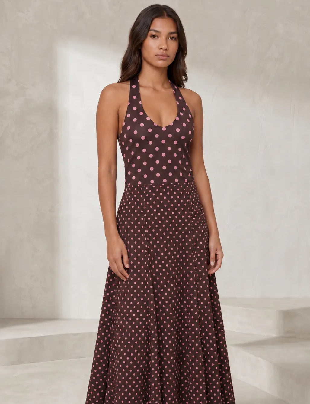 Ensemble marron à pois col halter | Lounelle Paris