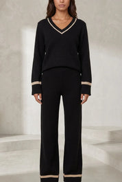 Ensemble pantalon noir bordures contrastées | Lounelle Paris