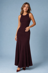Bordeaux Rippstrick-Langkleid