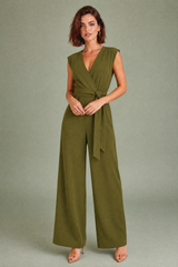 Fließender V-Ausschnitt Jumpsuit